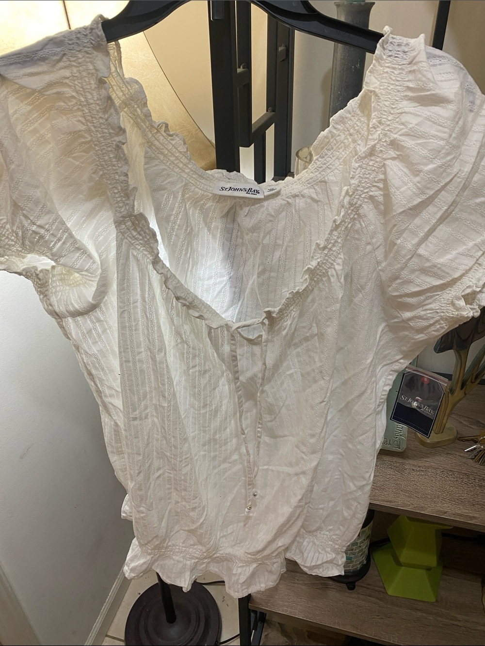 St. John's Bay White Ruffled Peasant Blouse
